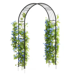 8 FT Metal Garden Arch Trellis Arbor – Wide, Rustproof Outdoor Steel Archway with Ground Stakes – Supports Climbing Plants – Perfect for Weddings, Parties, Lawn & Garden Decor – Black