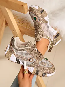 Women's Full Rhinestone Mesh Thick Sole Dad Shoes, Water Drizzle Letter Casual Sports Shoes, Breathable Versatile Height-Increasing Women's Shoes