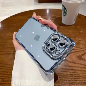 Simple and shiny transparent Phone case for iPhone 17Pro Max Air 16 15Plus 14 13 12 cases side imitation diamond-set multiple colors available.HY02