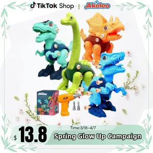 Kids dinosaur toys, disassembled dinosaur toy car with electric drill, STEM electric toys, can be used as Christmas birthday gifts Action Figures