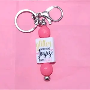 Giltter in my veins Jesus in my heart keychain giltter keychain beaded keychain