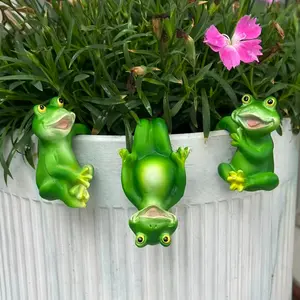 1 Set of 3 Pcs Cute Whimsical Frog Planter Hangers | Healing Pastoral Garden Style | Hand-painted, Waterproof, Easy Clip-on Install | For Gardening & Plant Lovers | Perfect for Planter/Garden Decor & Gifting