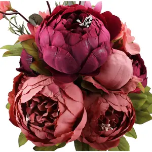 Fake Flowers Vintage Artificial Peony Silk Flowers Wedding Home Decoration,Pack of 1 (New Red)
