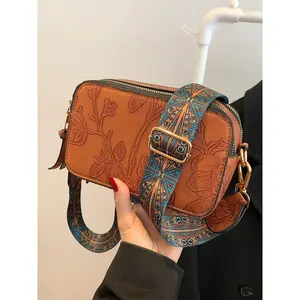 Women's Vintage Embossed Design Crossbody Bag, Fashionable PU Leather Zipper Shoulder Bag for Daily Used, Casual Trendy Versatile High-quality Daily Commuting Bag