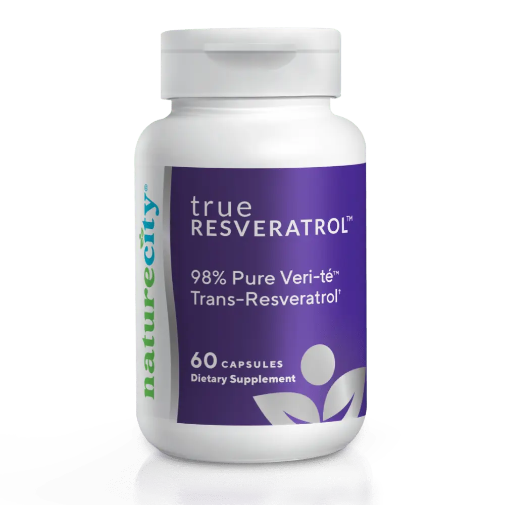 NatureCity TrueResveratrol Antioxidant and Cellular Support Supplement - Trans-Resveratrol for Heart Health, Longevity, Brain and Skin - Grape and Japanese Knotweed - Non-GMO Capsules - 60 Count