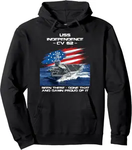 USS Independence CV 62 Aircraft Carrier Veteran USA Flag Pullover Hoodie