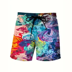 3D Printed Colorful Neon Short Pants For Men Dragon Landscape Pattern Beach Shorts Summer Casual Street Breathable Swim Trunks Menswear Tropical