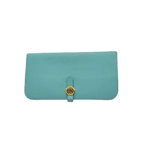 Pre-owned HERMÈS hz9 Hermès, Macaron Blue, Gold Hardware, Calfskin, Wallet 45824