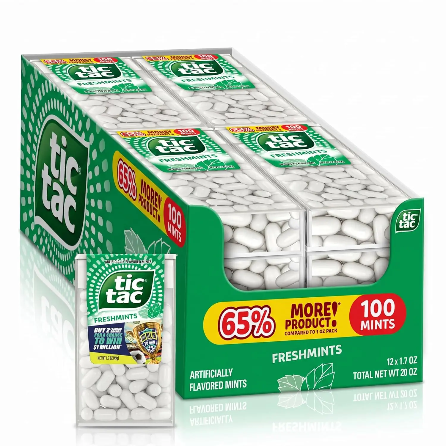 Tic Tac Freshmints Halloween Sweet Candy Snack - Youth-Focused Bulk Pack, Pocket-Sized On-the-Go Breath Mints, 1.7 oz Container (100 Pieces), 12-Pack for Valentines Day Holiday, Gift for Soccer Party