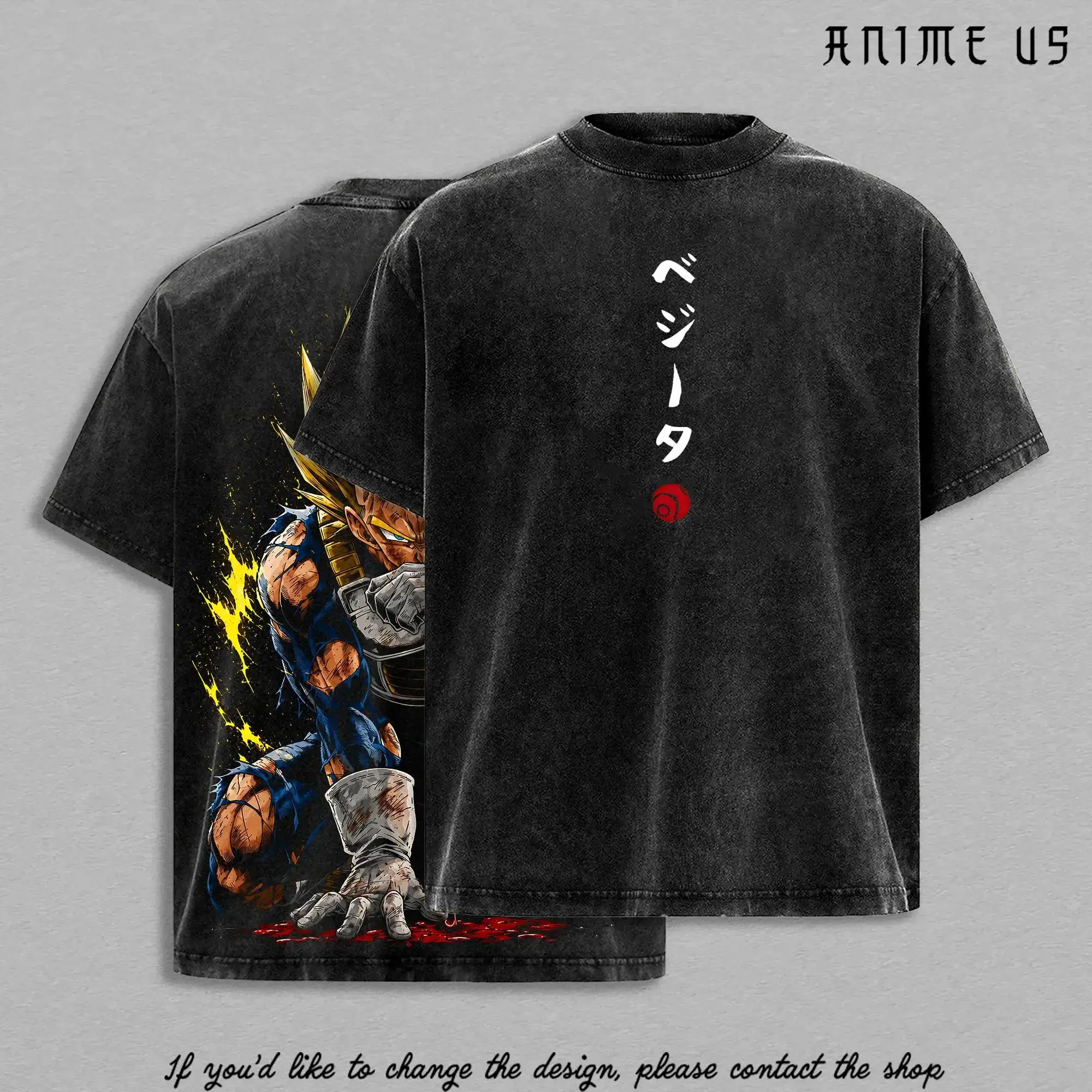 Golden Saiyan Prince Vintage Washed Tee | Heavyweight Cotton Anime Fighter Shirt | 90s Graphic Streetwear Casual Short Sleeve Unisex T-Shirt for Gym & Street