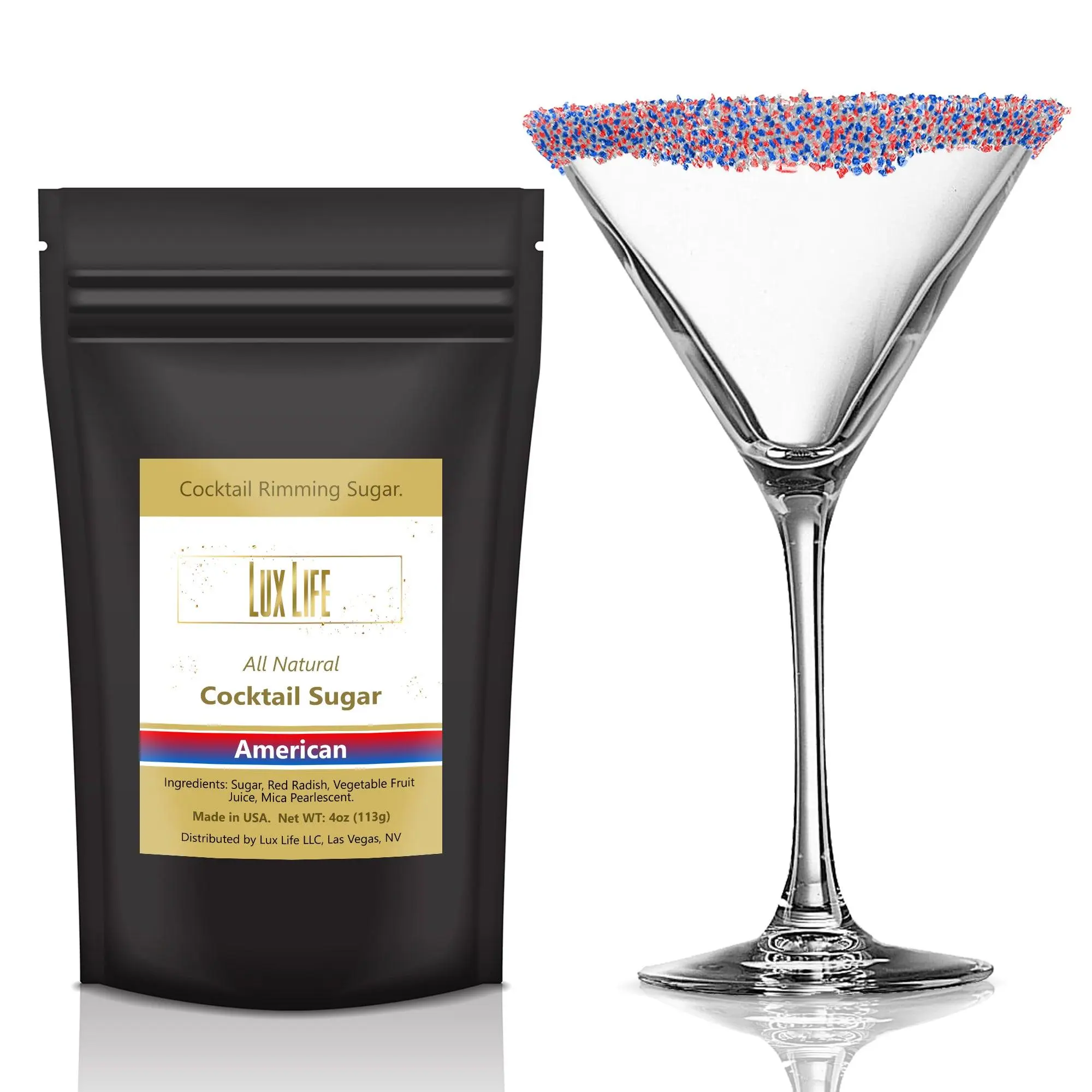 Lux Life Cocktail Rimming Sugar – Edible Sugar for Cocktail Glass Rims, Mocktails, and Drinks – Vibrant, All-Natural Shimmering Sugar