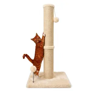 Pawrino Tall Cat Scratching Post – Sisal Scratching Post for Indoor Cats, Stable Base, Full Sisal Coverage, Replaceable Toy Wand