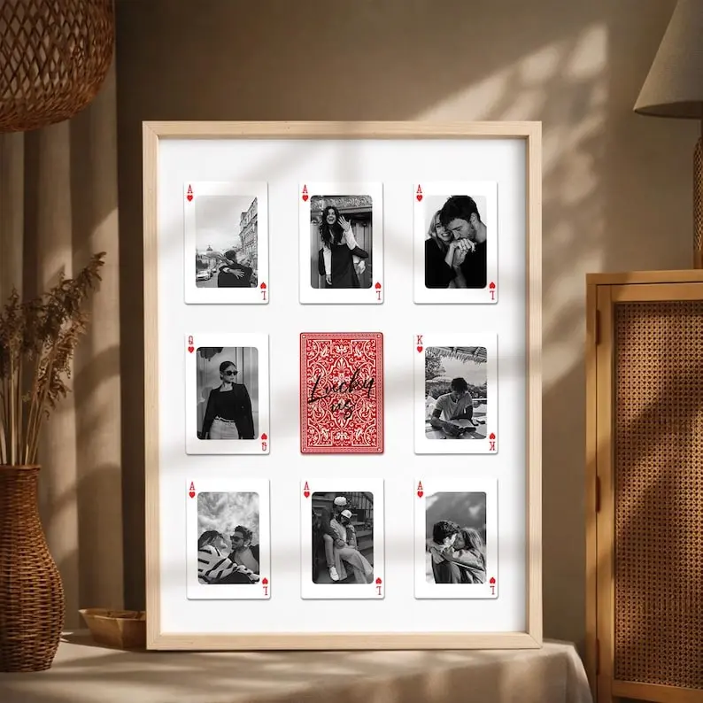Custom Playing Card Photo Poster, Personalized Valentine Love Collage Print, Romantic Couple Wall Art, Meaningful Valentine’s Day or Anniversary Gift for Him or Her