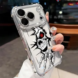 Featuring a Cracked Skull Design with Red Eyes Four-corner Thickened Mobile Phone Case for iPhone 17 Air 16 15 14 13 12 11 Pro Max Plus border Electroplating with counter-fall Safety Cushion 2D printing