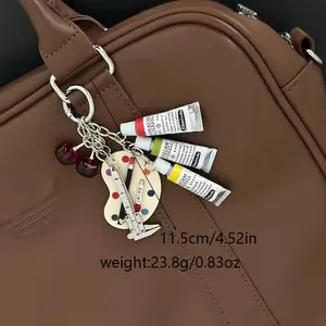 Creative Artist Palette Keychain with Miniature Paint Tubes and Brushes - Resin Charm Keyring, Quirky Accessory for Bags and Phones, Unique Aesthetic Key Holder, Single Piece