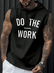 Men's Casual Hooded Sleeveless T-Shirt with Letter Graphic Print, Fashion Versatile Sports Style, Perfect for Summer Fitness Outdoor Wear, Athletic Fashion Activewear, Gym Athletic Clothes