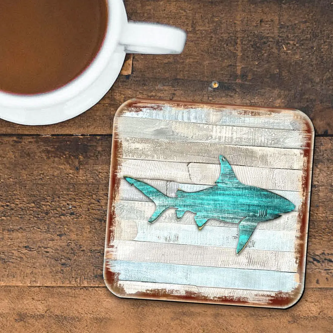 Nature Wonders 8198515-9C-S4 4 x 4 in. Shark Coastal Wooden Cork Coasters Gift - Set of 4