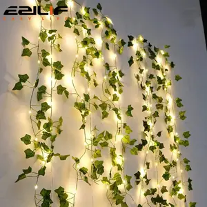 2/5/10M Flower Green Leaf String Lights Fake Creeper Green Leaf Ivy Vine LED String Garland Lights for Home Wedding Hanging Garland Artificial Plants Decor Battery/Solar Power Supply Bedroom Decorative