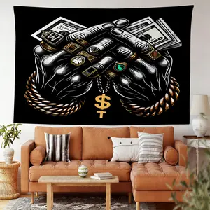 Hip Hop Gold Chain Dollar Sign Money Hands Tapestry, Soft Polyester Wall Hanging, Lightweight Photo Backdrop, Ideal for Streetwear Bedroom Decor, Teen Dorm Room, Apartment, Hip‑Hop Party, Luxury Rap Aesthetic Home Decor