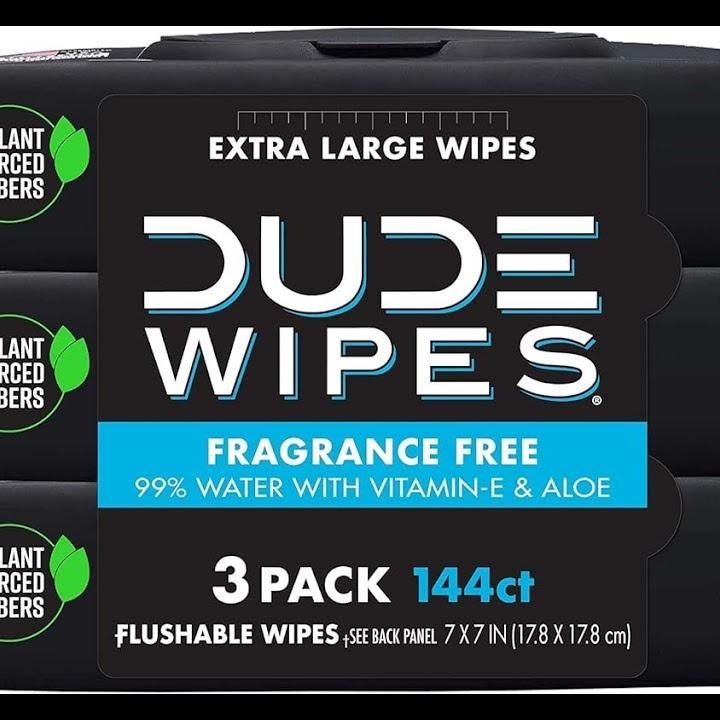 DUDE Wipes - Flushable Wipes - 3 Pack, 144 Wipes - Unscented Extra-Large Adult Wet Wipes - Vitamin-E & Aloe - Septic and Sewer Safe Napkin