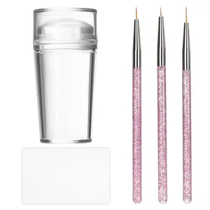 French Tip Nail Stamp Clear Silicone French Tip Tool French Tip Stamp French Manicure Kit French Nail Art Stamper Kit with Scrapers and Nail Art Brushes for French Manicure Home DIY Salon 5 Pcs