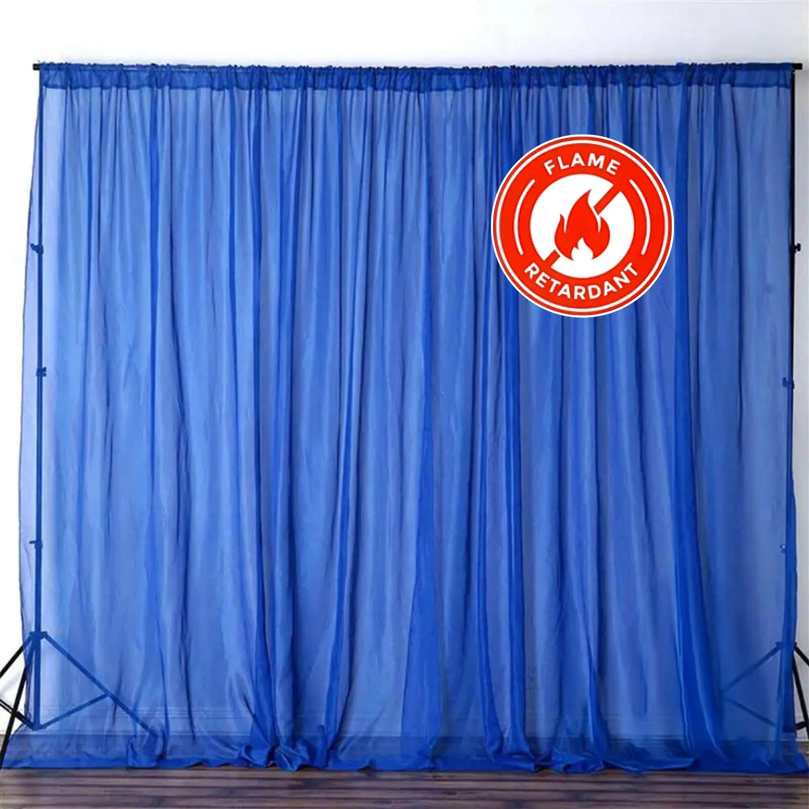 Royal Blue Chiffon Backdrop Drape Curtains (2-Pack, 5ftx10ft) - Durable Fire Retardant Sheer Look Organza Panels with Rod Pockets, Chiffon Fabric Decor for Weddings, Photoshoot Backdrops, Event Divider, Wedding Party Backdrop
