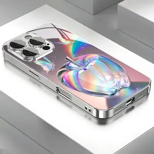 Northern Lights Colorful Butterfly Apple Beautiful and Ornate Pattern Electroplated Glass Mobile Phone Case Suitable for iPhone 16ProMax/15Pro/14Plus/13/12/11/X/XR/XsMax, with Lens Protection, Fashionable Design, Protective Cover Advanced