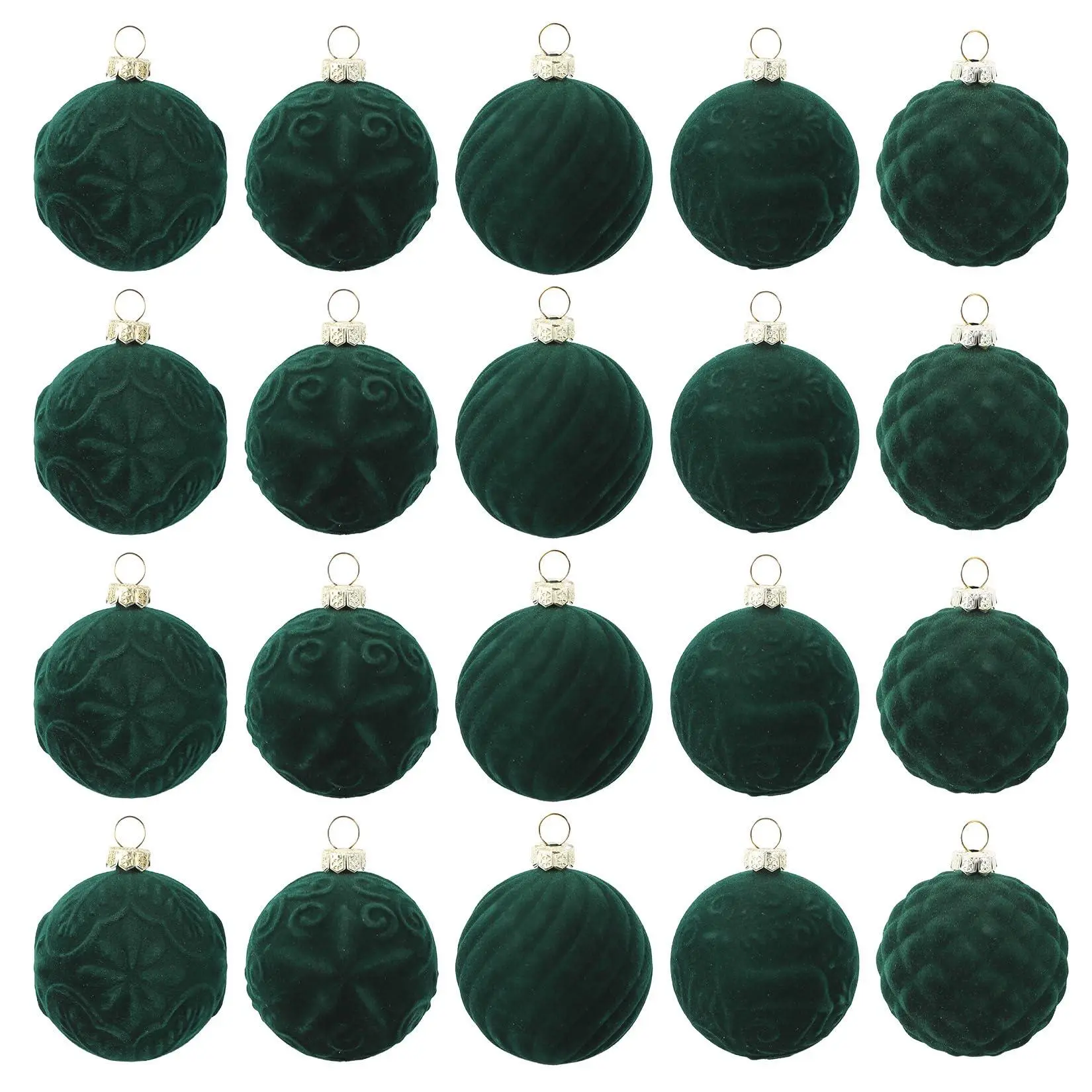 Garvee 2.36" Flocked Xmas Ball Set, 25 Pieces Green Velvet Shatterproof Baubles, Plastic Decorations for Holiday Parties & Christmas Tree