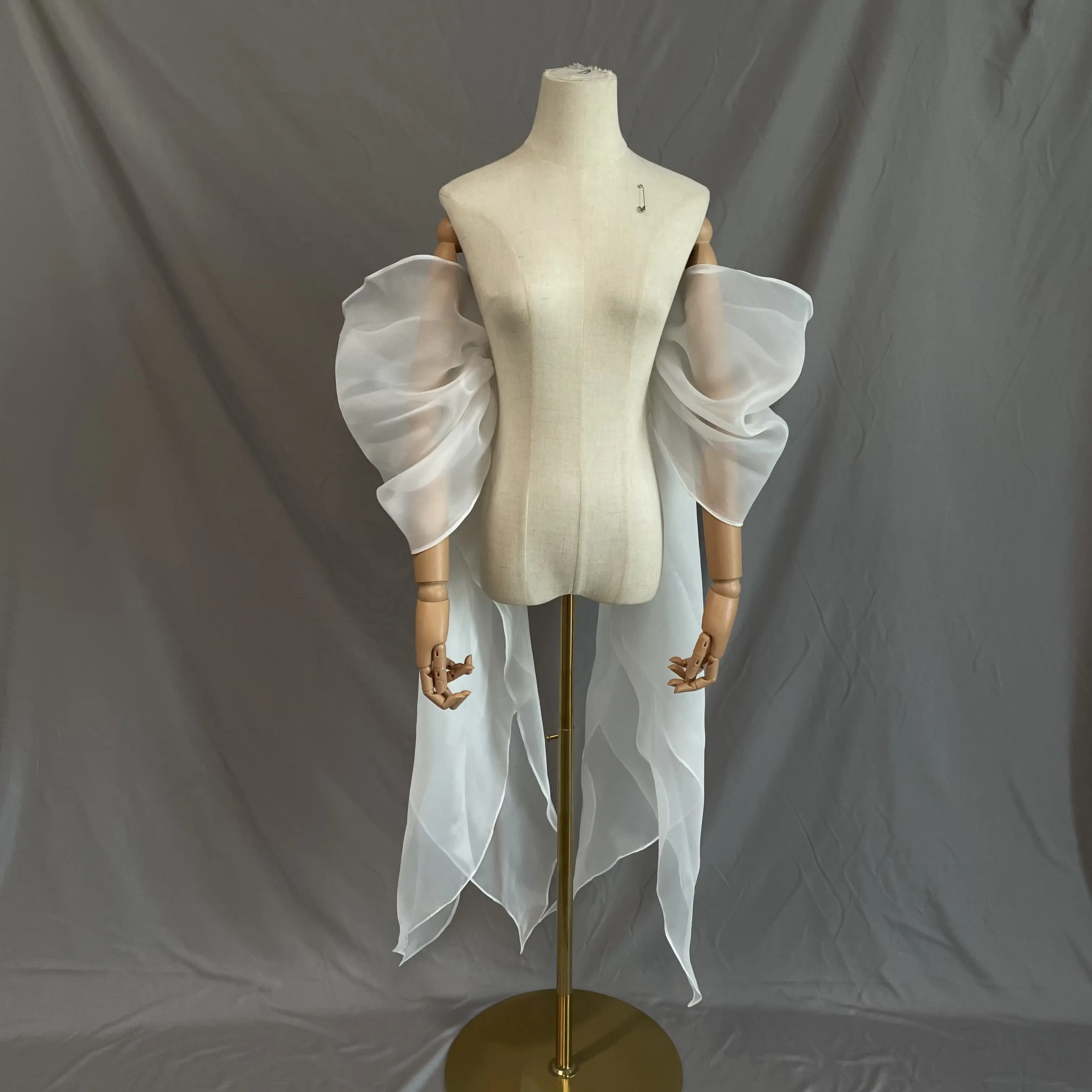 Off-the-shoulder Detachable Sleeves With Trailing, Flowy Organza Sleeves, Wedding Dress Accessories, Sheer Organza Cape