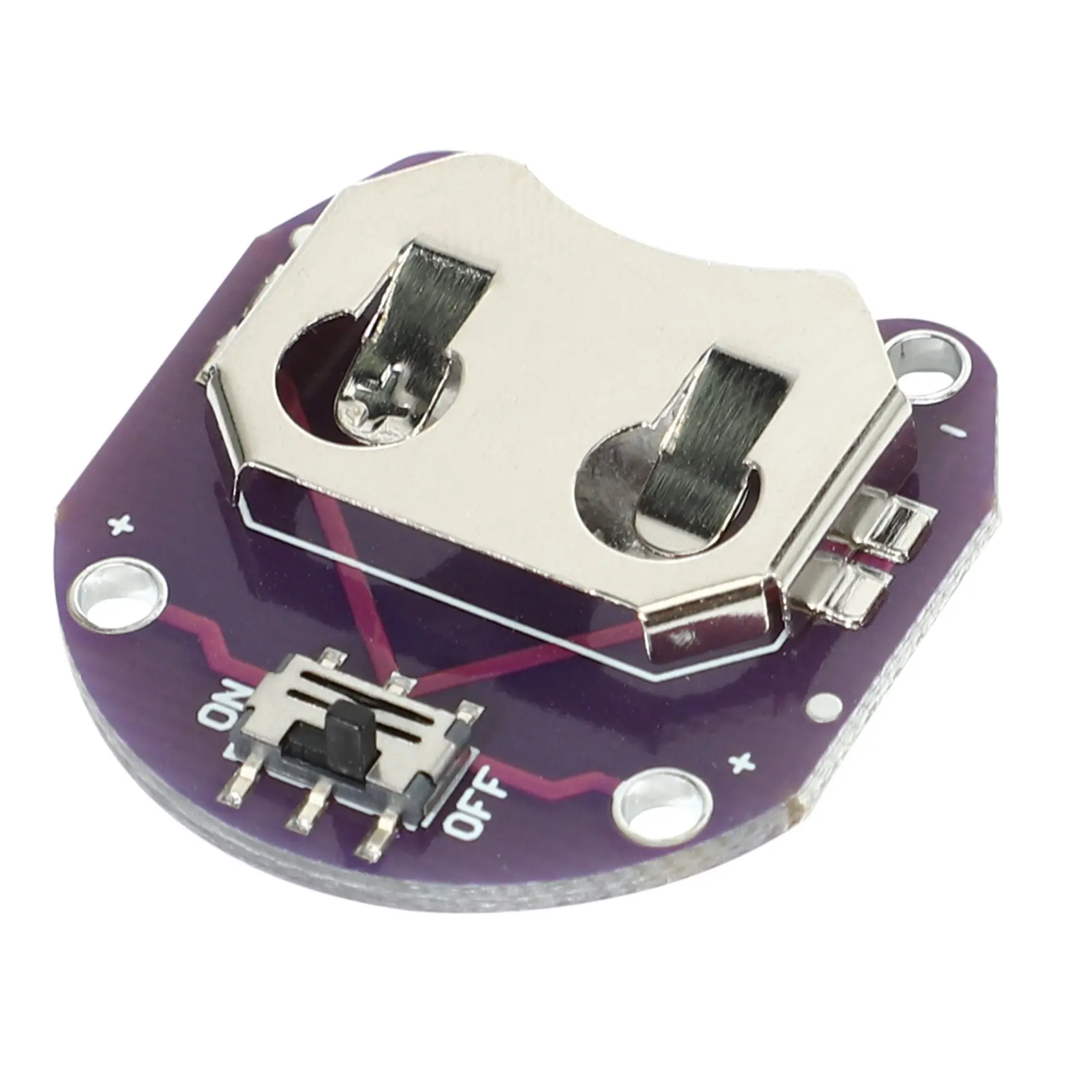 LilyPad CR2032 Coin Cell Battery Holder - 20mm CCL Module, Arduino-Compatible Mount, 4 Connections, Seamless Sew-In Design, Slide Switch, Electronic Tools Accessories for Battery Saving & Project Shutoff