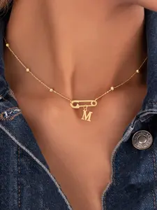 Women's Classic Stainless Steel Beaded Chain Necklace, Pin Letter Pendant Design, Casual All Season Jewelry, Necklace Initial