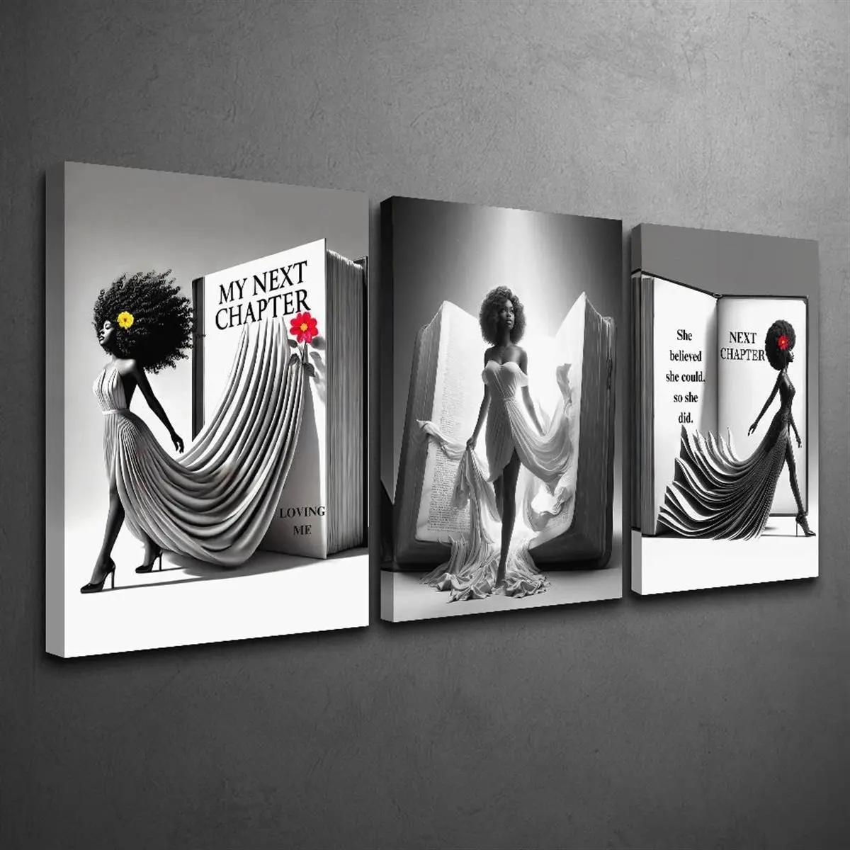 3pcs Afrocentric Artistic Canvas Wall Print - Inspirational Quotes, Modern Black & White Decoration, Wooden Inner Frame, Versatile for Home Room or Office, 12*8Inch(30*20Cm)