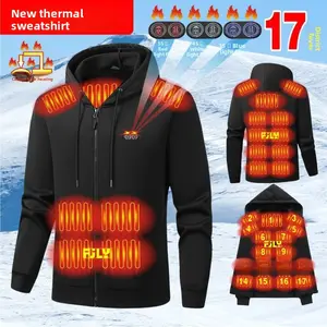Men’s New Solid Color Heated Hoodie - Standard EU Sizing | Zippered Sporty Casual Heating Jacket with Hood, Long Sleeves & Pockets for Outdoor Use