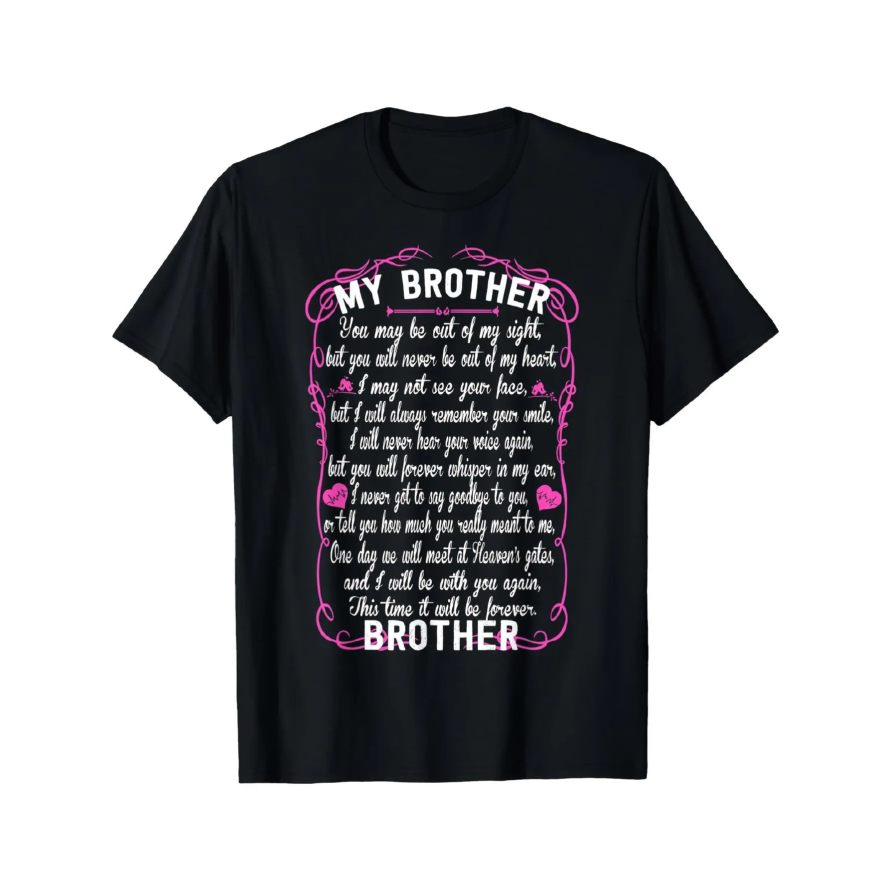 Women's Casual Cotton Oversized Plus Size Short-Sleeve Round Neck Memorial Pullover T-Shirt - Comfort Stretch Fabric, "My Brother Guardian Angel" Poem Print, Wing & Heart Design, Sympathy Gift for Grieving Sister