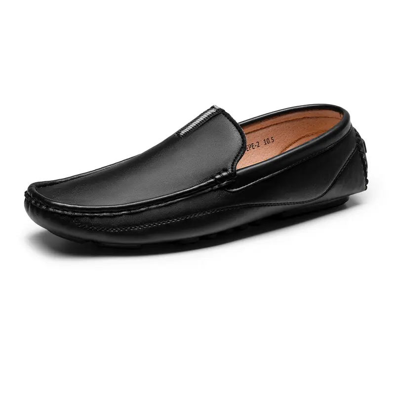 BRUNO MARC Men's Classic Leather Slip-Ons - Flat Heel Moccasin Loafers, EVA Cushioned Step, Soft Lightweight, PVC Outsole, All-Season City Casual Walking Shoes