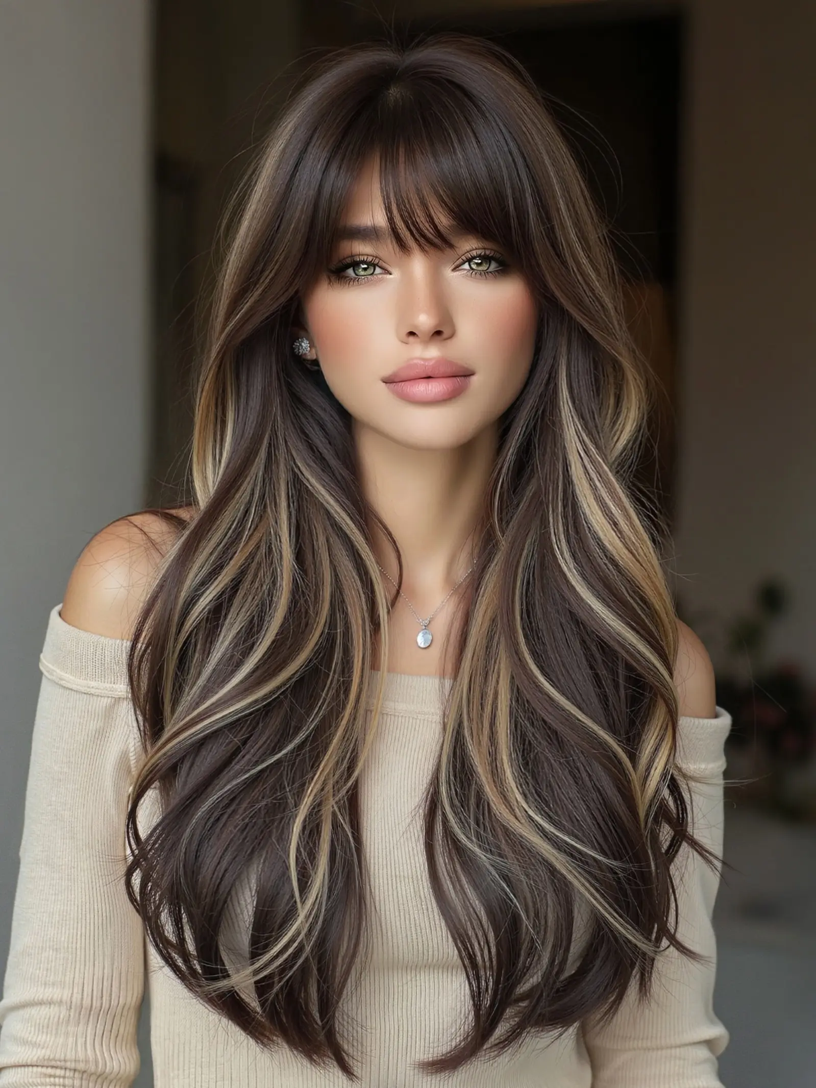 24 Inch Bangs Highlights Curly Hair Wig for Women, Stylist Friendly Wig, Natural Daily Wear Heat Resistant Silk, Versatile Styling False Hair, Synthetic Material Wigs, Synthetic Machine Wigs