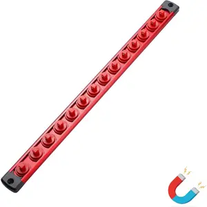 ALOANES Magnetic Socket Organizer, 1/4-Inch Drive Aluminum Socket Holder Socket Tray, Heavy Duty Socket Rail Organizer for Tool Box Drawer, 360 ° Swivel Clips Socket Rack 1/4-Inch x 14 Clips (Red)