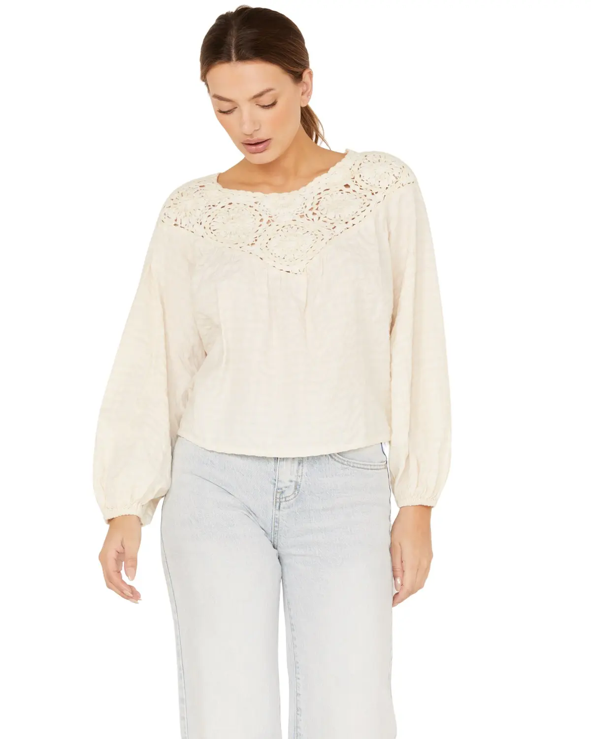 Cleo + Wolf Women's Women'S Crochet Long Sleeve Blouse - Clsp23w70