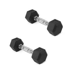Rubber Coated Hex Dumbbells Set of 2 with Non-Slip Ergonomic Grip, Anti-Roll Hexagon Design Dumbbell Pair for Home Gym Workouts, Floor Friendly & Quiet, Strength Training Weights in 5/10/15/20/25 LB Options
