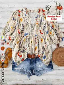 Women's Floral Print Fitted Shirt Blouse, Casual Boho Style, Breathable Lightweight Fabric, Comfortable Spring & Summer Wear, Ideal Wardrobe Addition