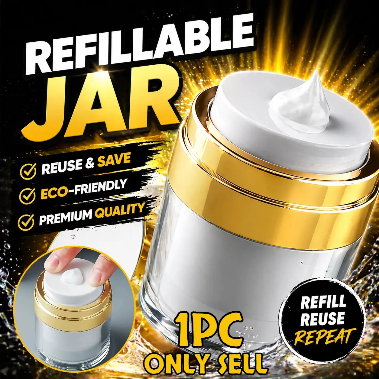 1pc cream jar vacuum bottle, airless pump jar bottle, travel lotion and cream container, leak-proof, refillable cosmetic jar, Plastic Jar, Plastic Containers
