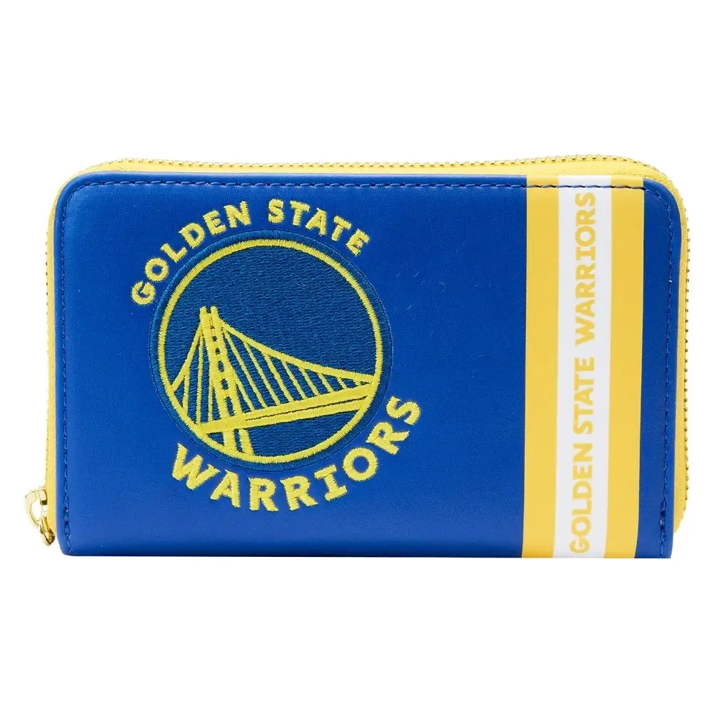 Golden State Warriors Wallet, Officially Licensed NBA Vegan Leather Zipper Card Holder with Embroidered Patches, Zipper Wallet, Unisex Wallet