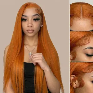 [Hot Girl Summer] 350 Ginger Copper Color 13x6 HD Lace Frontal Wig Long Curly/Straight Synthetic Wig - Baddie Aesthetic Heat Resistant Hair