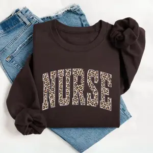 Nurse Sweatshirt, Leopard Print Nurse Graphic, Aesthetic Healthcare Worker Shirt, Cute Nursing Gift For Women Nurses Week Outfit Daily Wear Uniform US