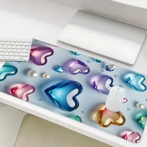 Heart Pattern Mouse Pad, Rectangle Gaming Mouse Pad, Non-Slip Rubber Base Stitched Edge Desk Pad for Home Office Game Room, Gaming Mousepad