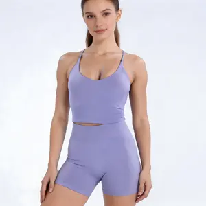 Vibe Outdoor Women's Sports Set, Cross Back Yoga Top with Built-in Bra  No Bounce, Non-Slip Padding, Breathable High Neck Workout Tank