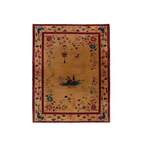 Canvello Genuine Handmade Rug Light Brown Vintage Chinese Art Deco Area Rug for Living Room Home Decor Antique Rug - 8' 11''X 11'8''