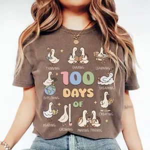 Comfort Colors 100 Days of School Goose Teacher TShirt, Cute Classroom Teacher Tee, Funny 100th Day Activities Top