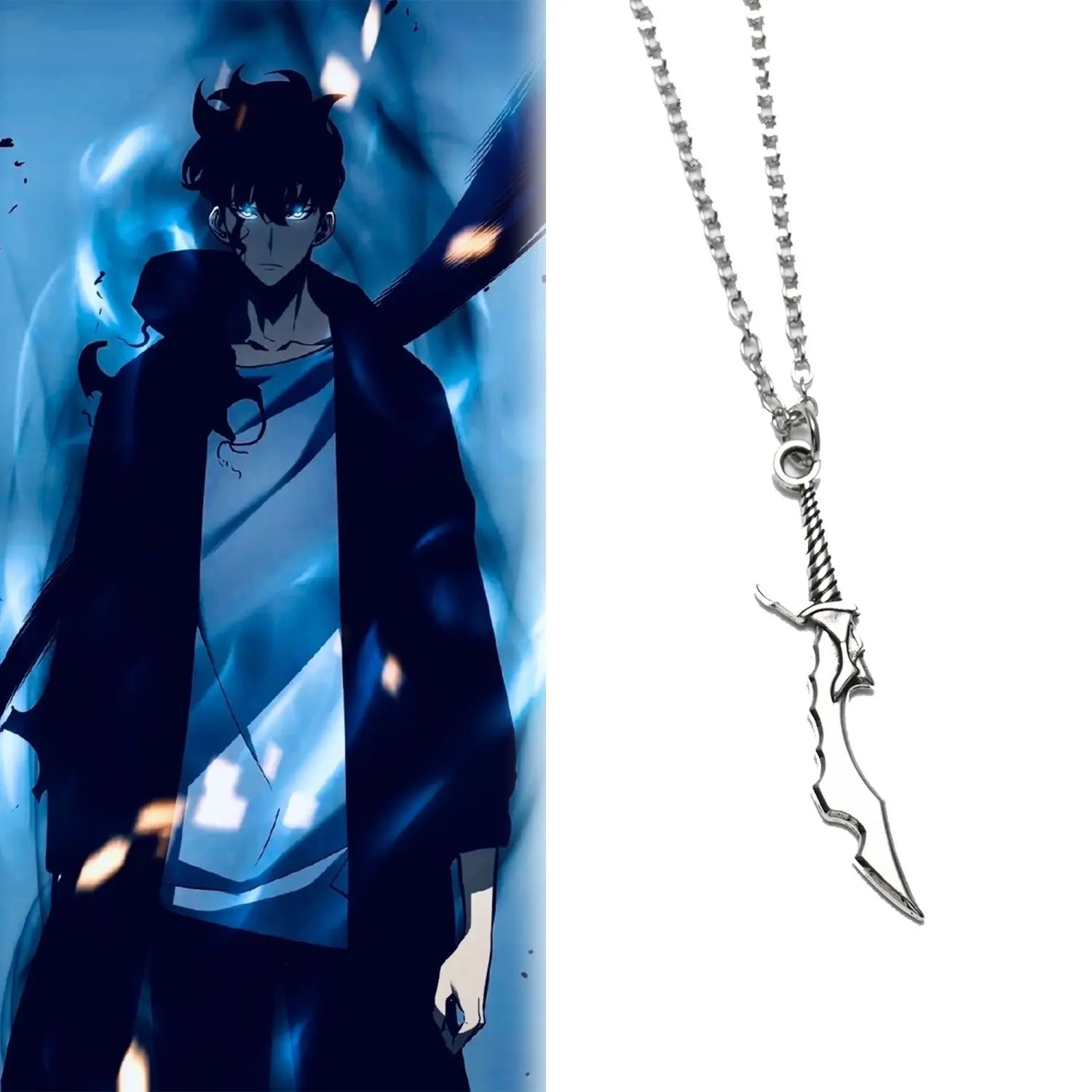 Solo Leveling Pendant Necklace, 3D Carved Sung Jin Woo Dagger, Zinc Alloy Manhwa Jewelry, Anime Cosplay Accessory Gift for Fans, Anime Cosplays, Manhwa Fans