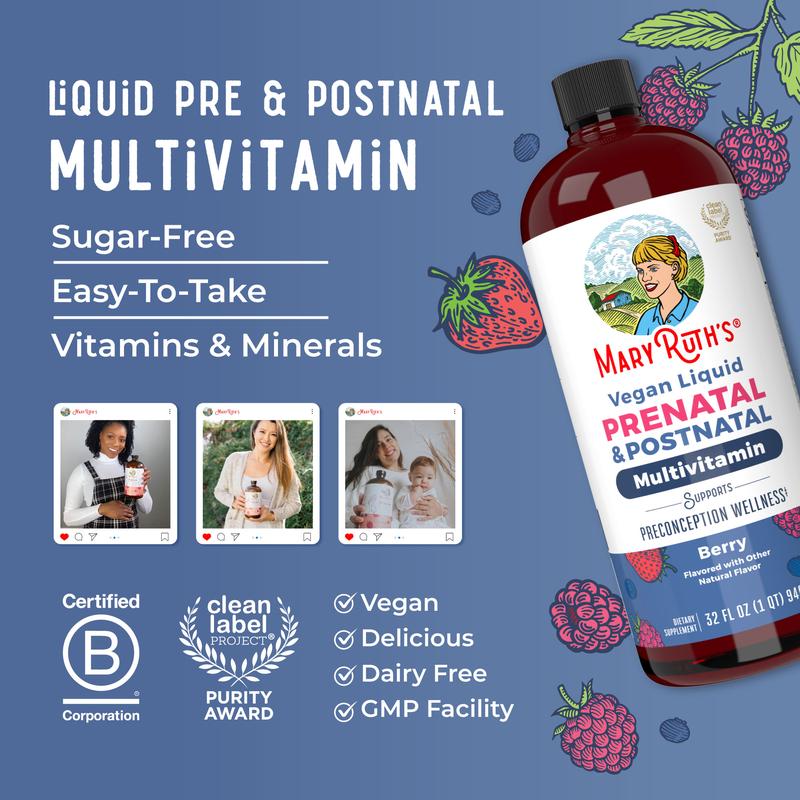 MaryRuth’s Prenatal & Postnatal Liquid Multivitamin - Sugar Free - Vegan - Non-GMO - 32oz